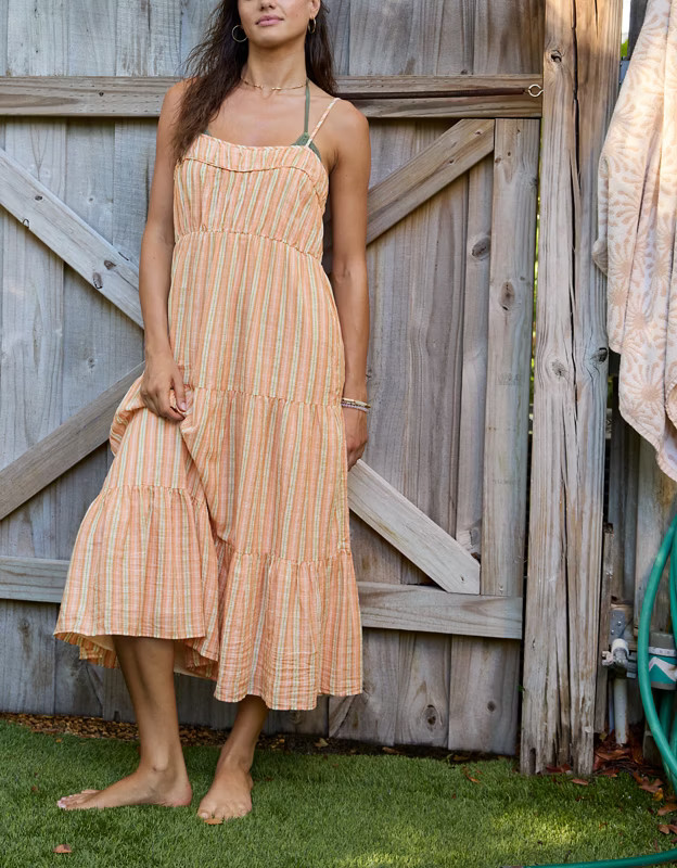 Aerie Striped Tiered Maxi Dress | Aerie