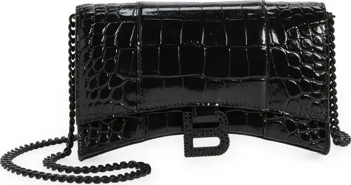 Balenciaga Hourglass Croc Embossed Leather Wallet on a Chain | Nordstrom | Nordstrom