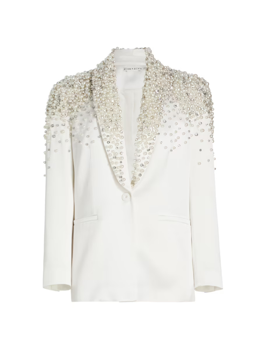 Alice + Olivia Ivan Faux Pearl &amp; Crystal-Embellished Blazer | Saks Fifth Avenue
