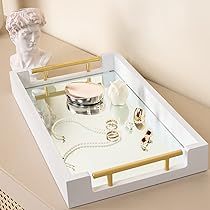 Decorative Tray，Mirror Tray for Jewelry,Wood Tray for Bathroom，Bathroom Vanity Tray,Jewelry T... | Amazon (US)
