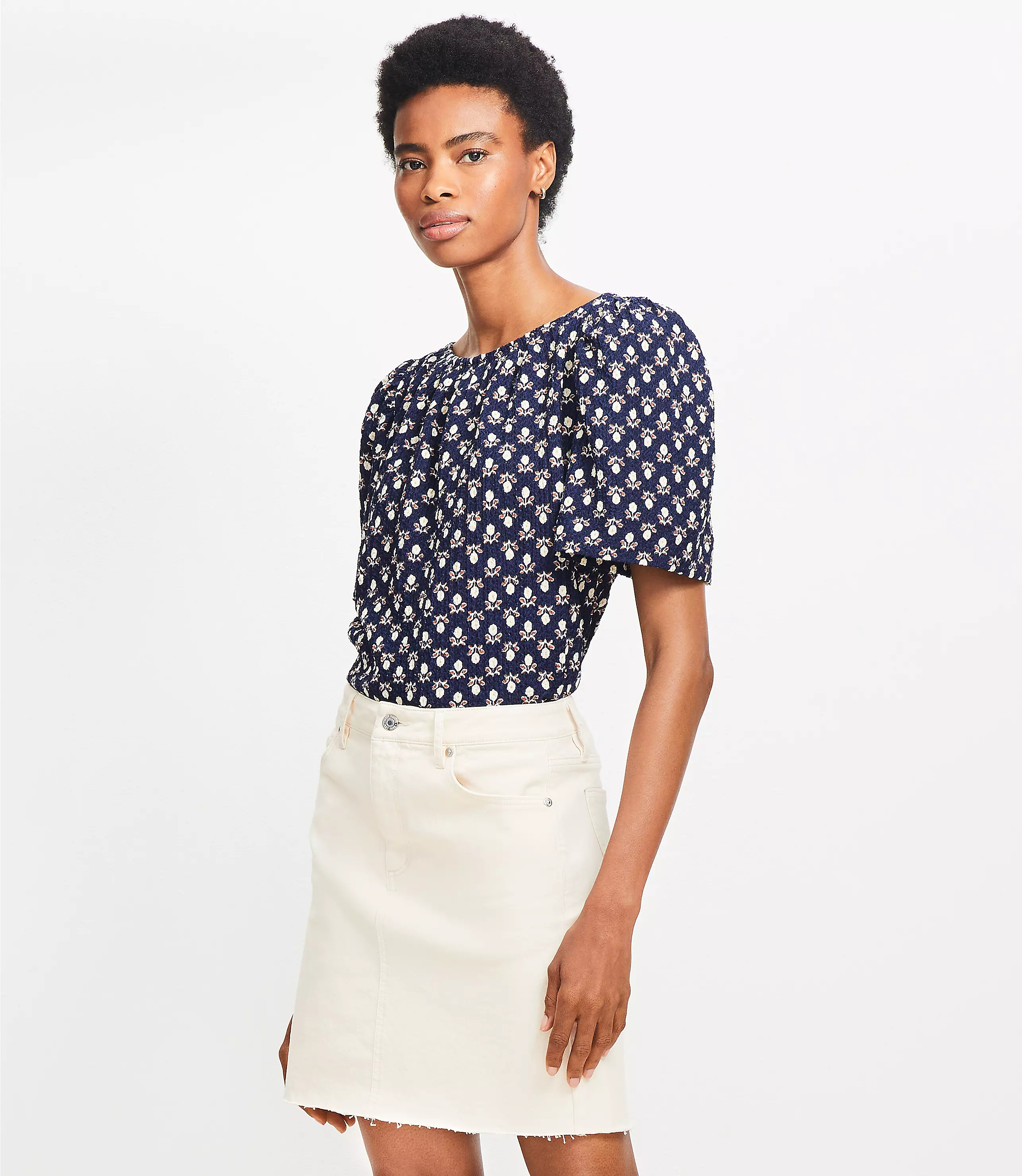 Fresh Cut Denim Mini Skirt in Ivory | LOFT