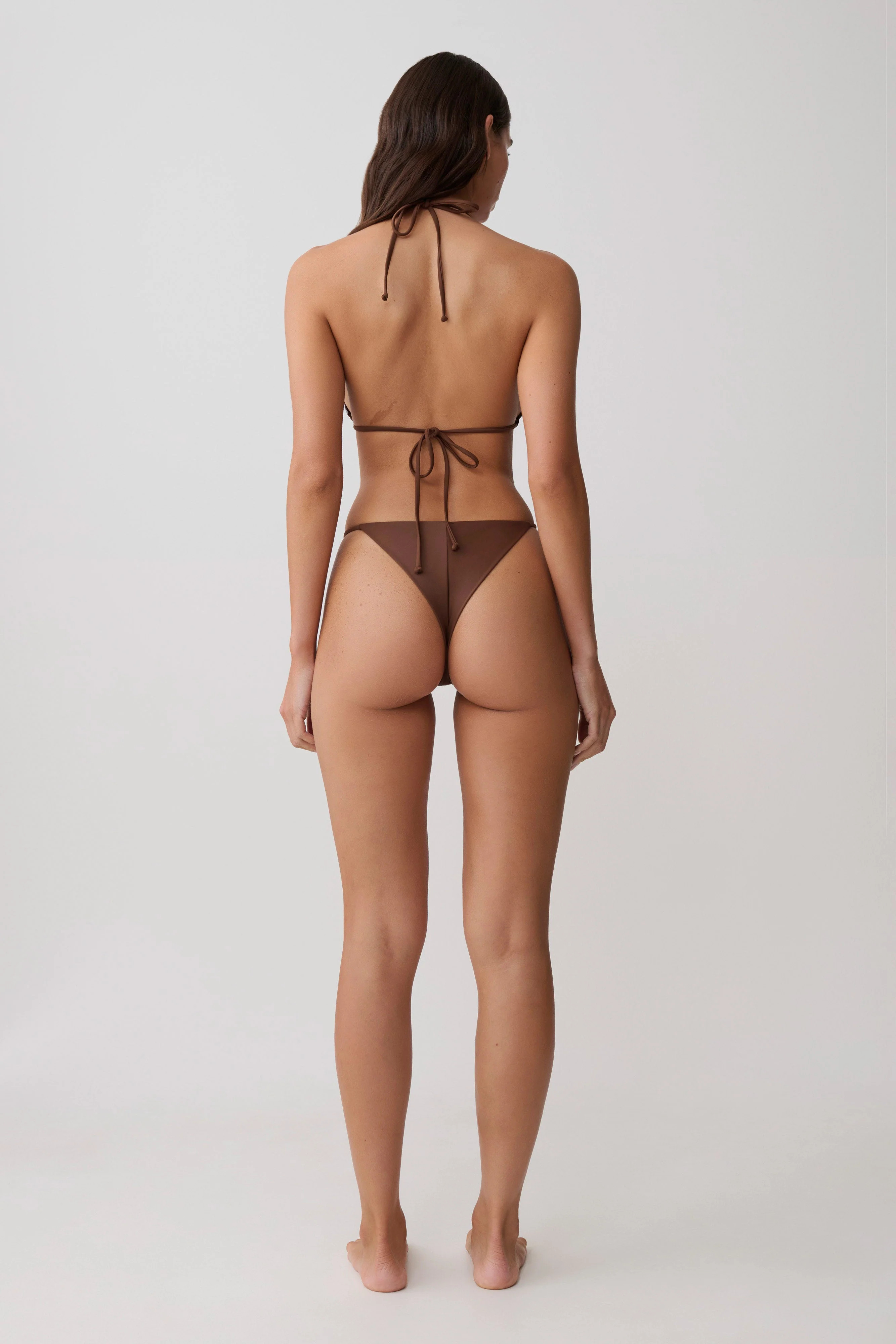 Bloom Embroidered Triangle Bikini Top - Chocolate With Pale Blue Embro | MESHKI US