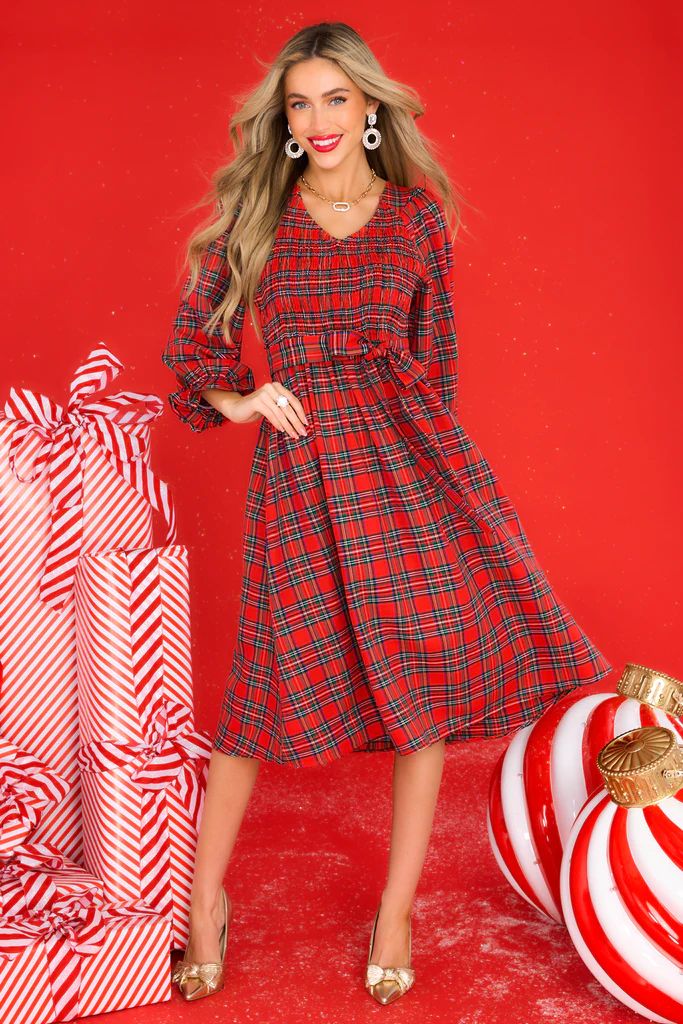 All Spruced Up Red Plaid Midi Dress | Red Dress 