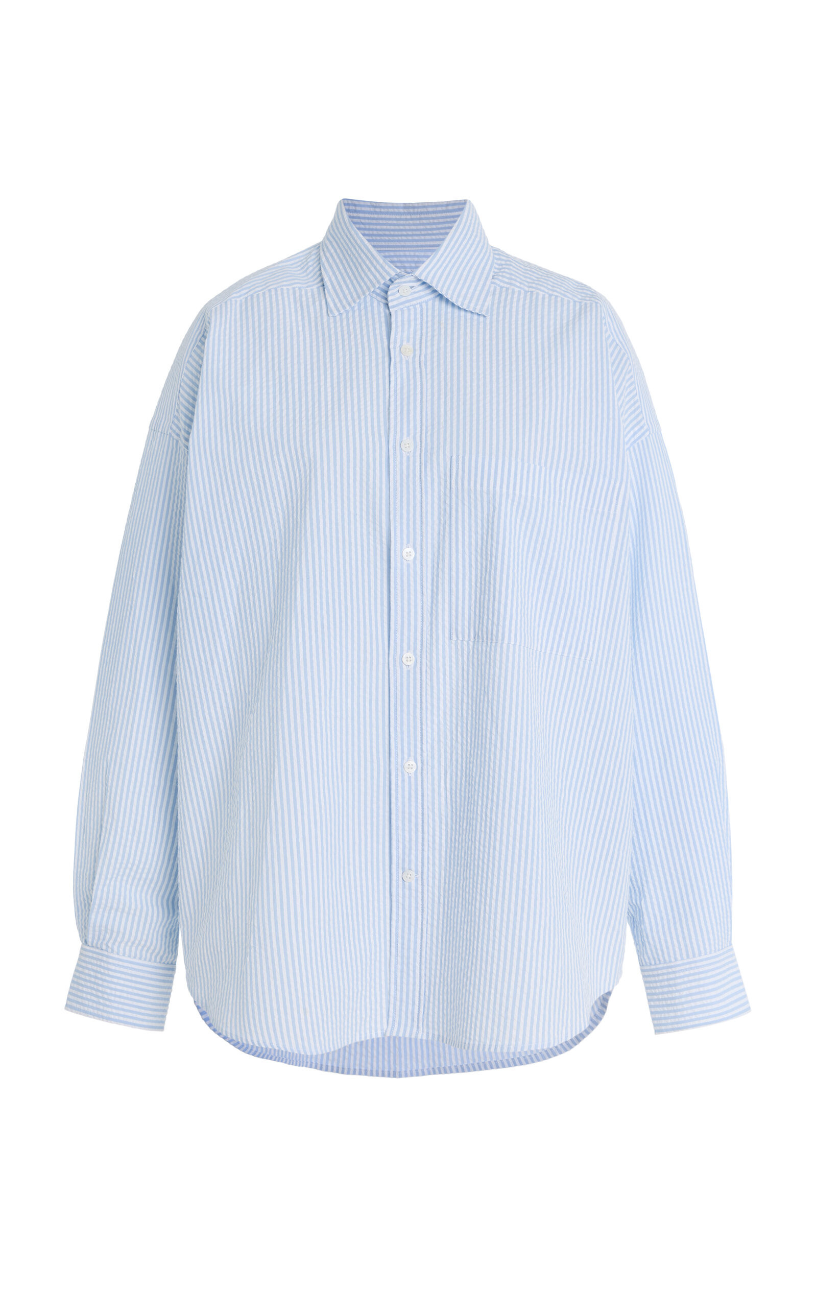 With Nothing Underneath - The Weekend Striped Cotton-Seersucker Shirt - Blue - L - Moda Operandi | Moda Operandi (Global)