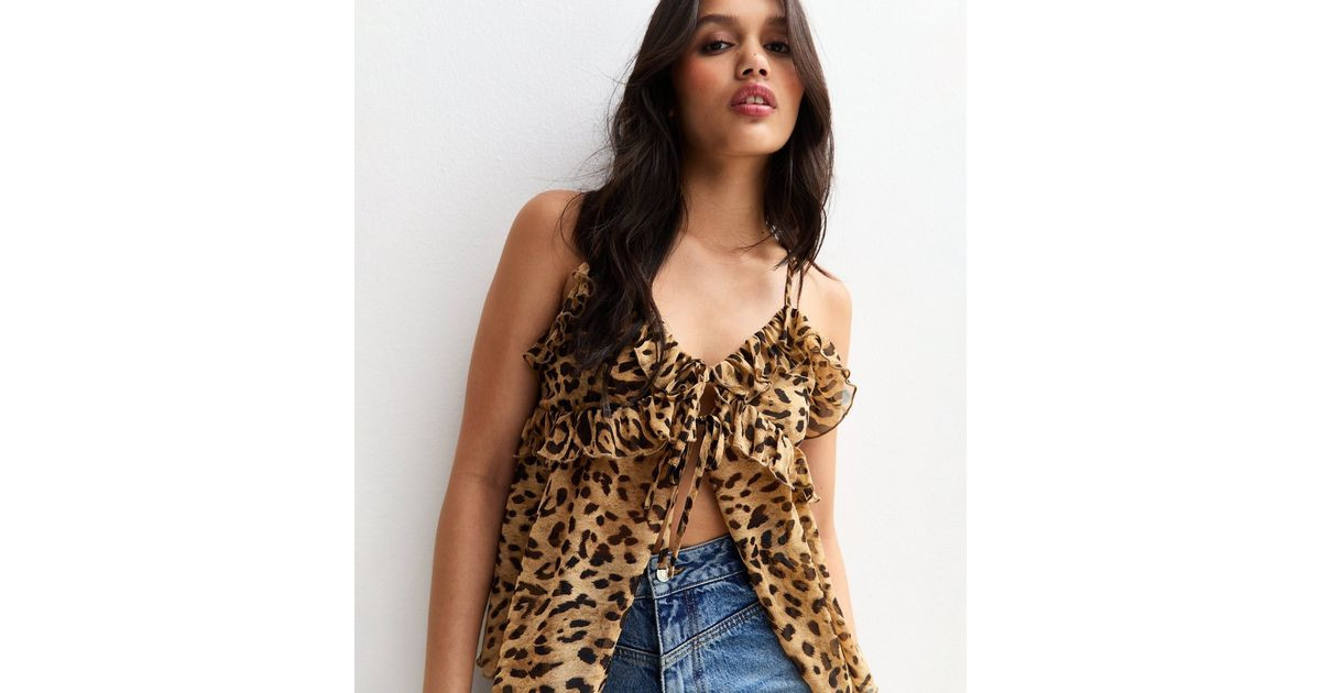 Brown Leopard Print Tie Front Frill Trim Cami Top
						
						Add to Saved Items
						Remove fr... | New Look (UK)