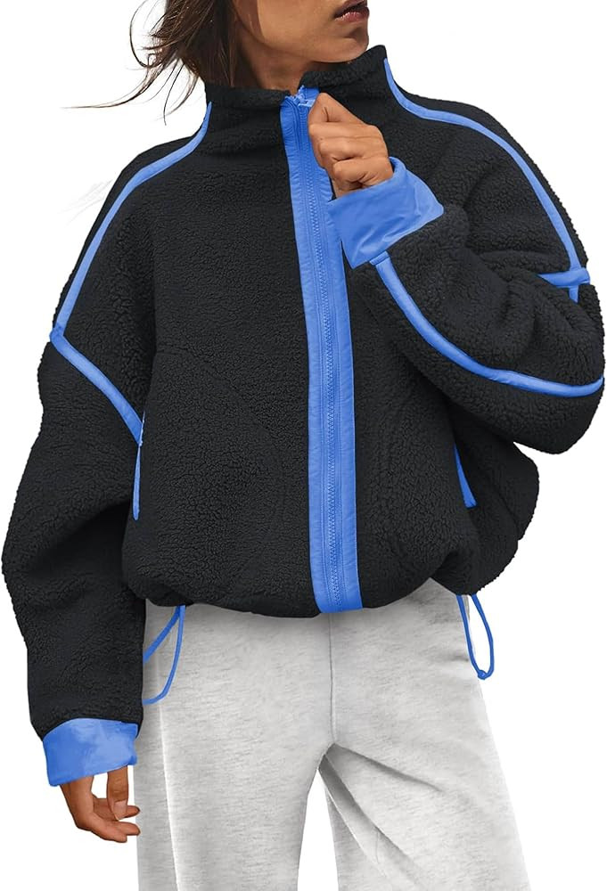 Womens Fleece Jacket Winter Trendy Sherpa Zip Up Jackets Soft Casual Outerwear with Pockets | Amazon (US)