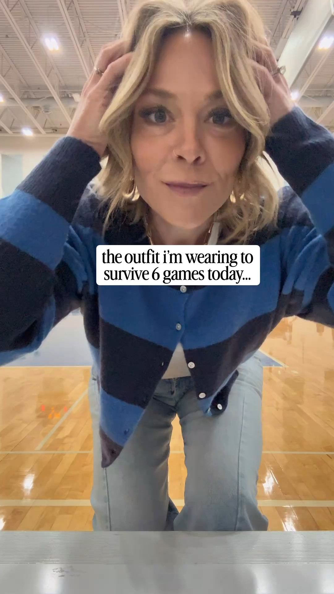 6 games today… between two facilities 😅

so the outfit needed to work overtime💪😰.

comfy jeans ✔️
soft cozy sweater ✔️
crossbody so my hands are free for snacks, coffee, and clots of clapping✔️
team socks ✔️
leopard sneakers for a little personality ✔️

comfortable, cute, and feeling a little put together while cheering on my boys.

there’s honestly nothing i love more than watching them play.

let’s go bluegolds 💙💛

#LTKootd #LTKOver40 #LTKPetite