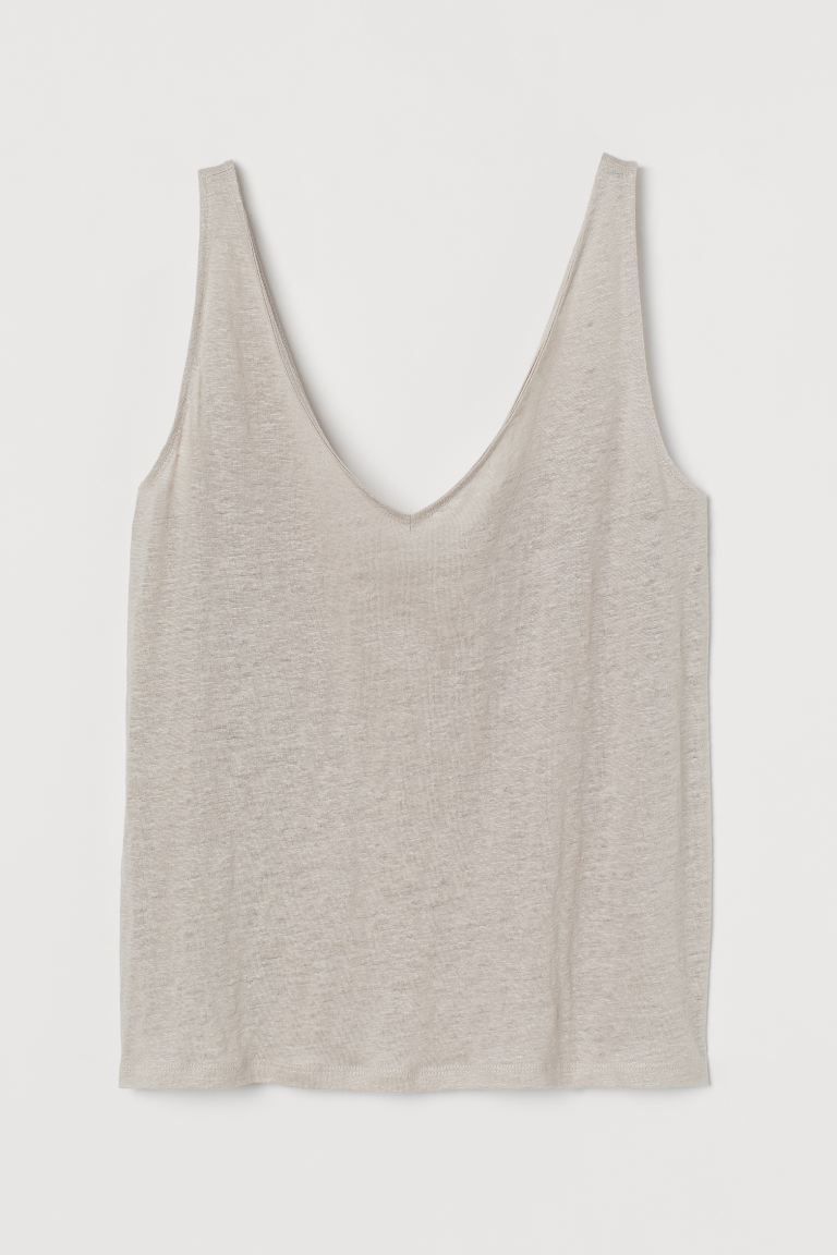 Tank top in soft linen jersey with a low-cut V-neck at front and back. | H&M (US)