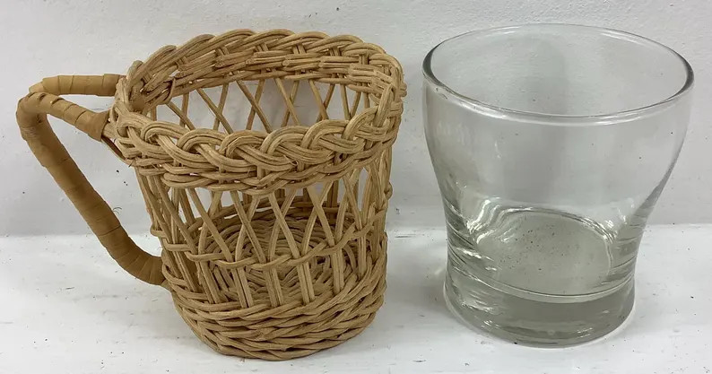 4-Piece Vtg Woven Wicker Rattan Mug Drinking Glasses Coffee Imports San Francisco DP-1 Made in Ho... | Etsy (Global)