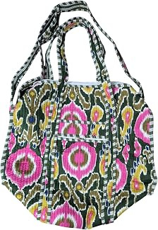Cotton Quilted Weekender Bag for Women, Large Block Print Duffel Bag with Shoulder Strap, Carry O... | Amazon (US)