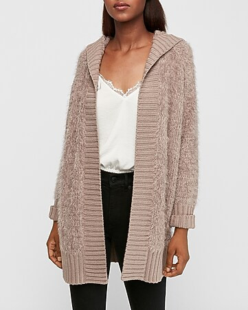 cozy furry chenille hooded sweater coat | Express
