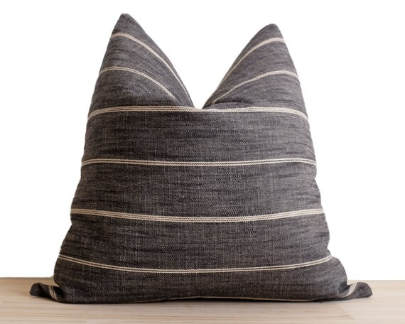 Striped Farmhouse Pillow Cover | Modern Farmhouse Collection | Charcoal | 'Clarendon' | Etsy (US)