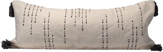 Foreside Home & Garden Gray Oversized 14x36 Handwoven Decorative Cotton Lumbar Throw Pillow with ... | Amazon (US)