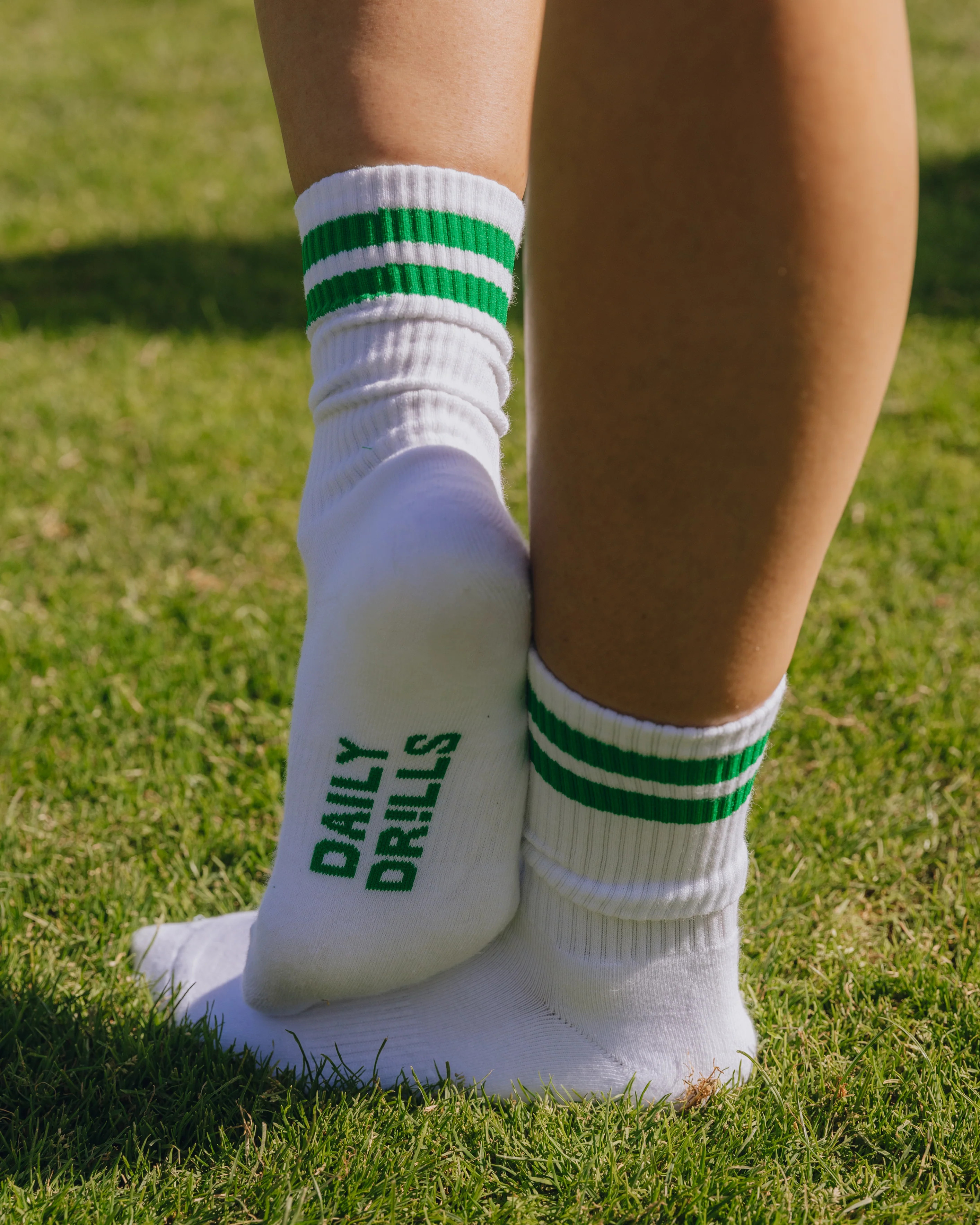 Varsity Socks - White & Kelly Green | Daily Drills