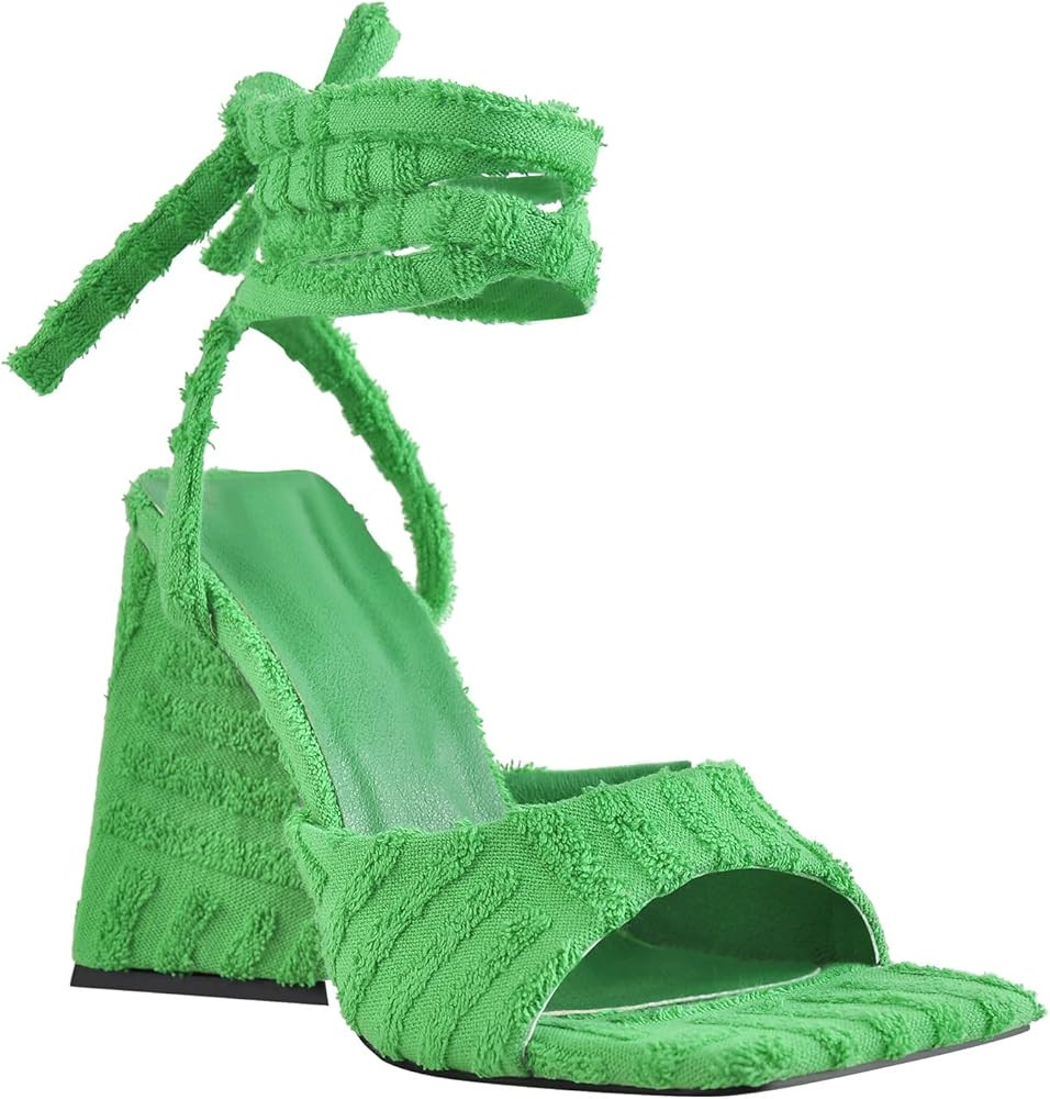 Women's Lace up Fashion Square Toe High Heeled Ankle Strap Chunky Mule Sandals | Amazon (US)