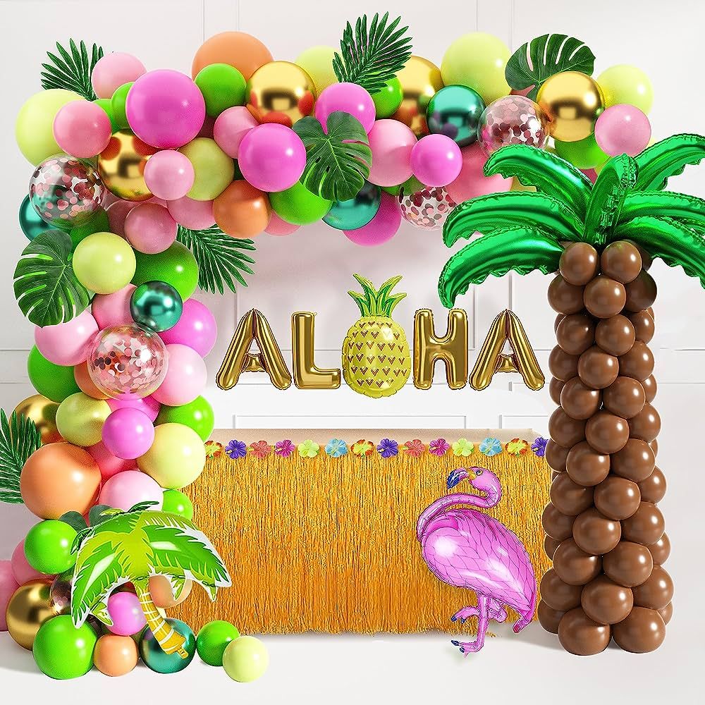 Tropical Luau Balloons Arch Garland Kit Luau Party Decorations with Palm Leaves Flamingo Palm Tre... | Amazon (US)