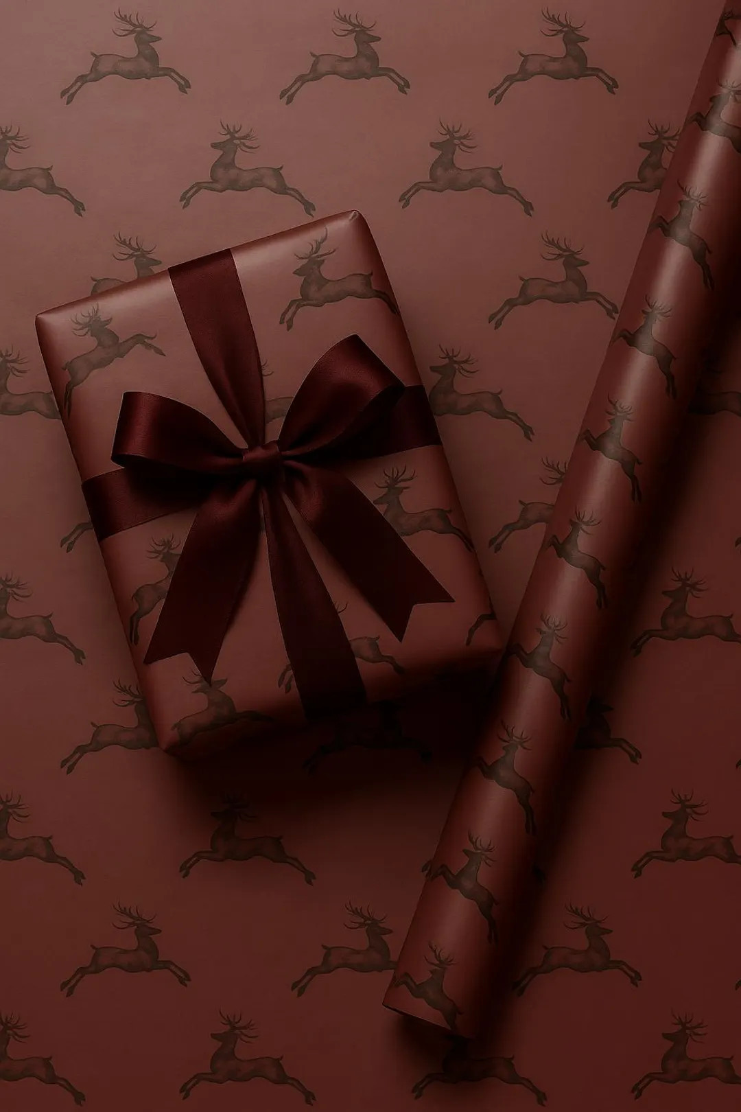 Burgundy Reindeer Wrapping Paper | Elegant Christmas Gift Wrap - Etsy | Etsy (US)