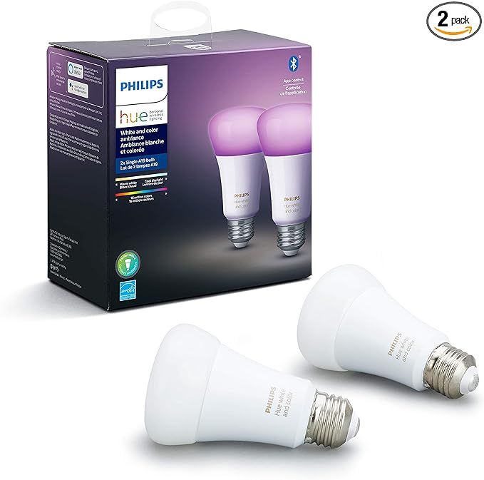 Philips Hue White and Color Ambiance 2-Pack A19 LED Smart Bulb, Bluetooth & Zigbee compatible (Hu... | Amazon (US)
