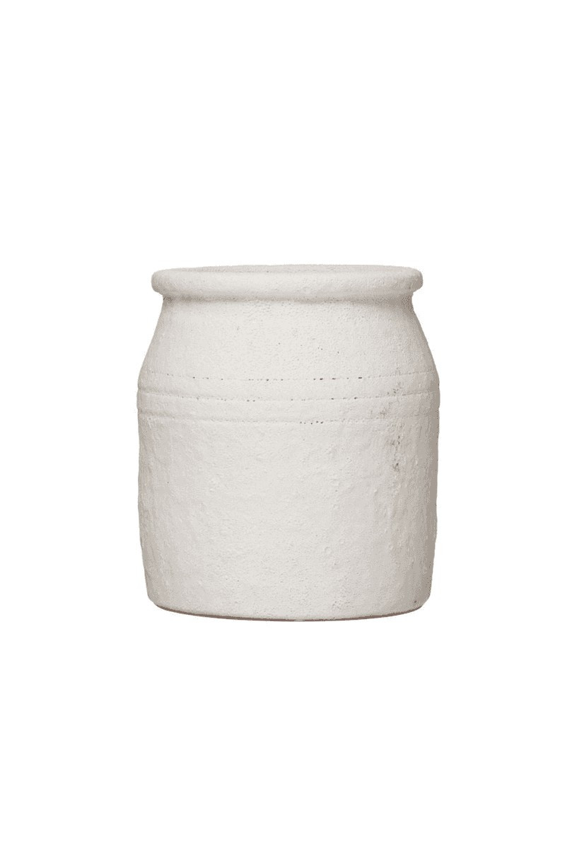 Summit Decorative Coarse Terracotta Crock - Distressed White Volcano Glaze | THELIFESTYLEDCO