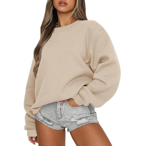 slqdgmryz Oversized Crewneck Sweatshirt Women Fall Cute Sweatshirts Loose Lightweight College Hoodies Y2K Long Sleeve Shirts Crewneck Sweatshirts Women Oversized Sweatshirt for Women, Beige, Medium | Amazon (US)