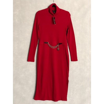 Lauren Ralph Lauren Women's Size 8 Turtle Neck Ribbed Midi Dress Red NEW | eBay US