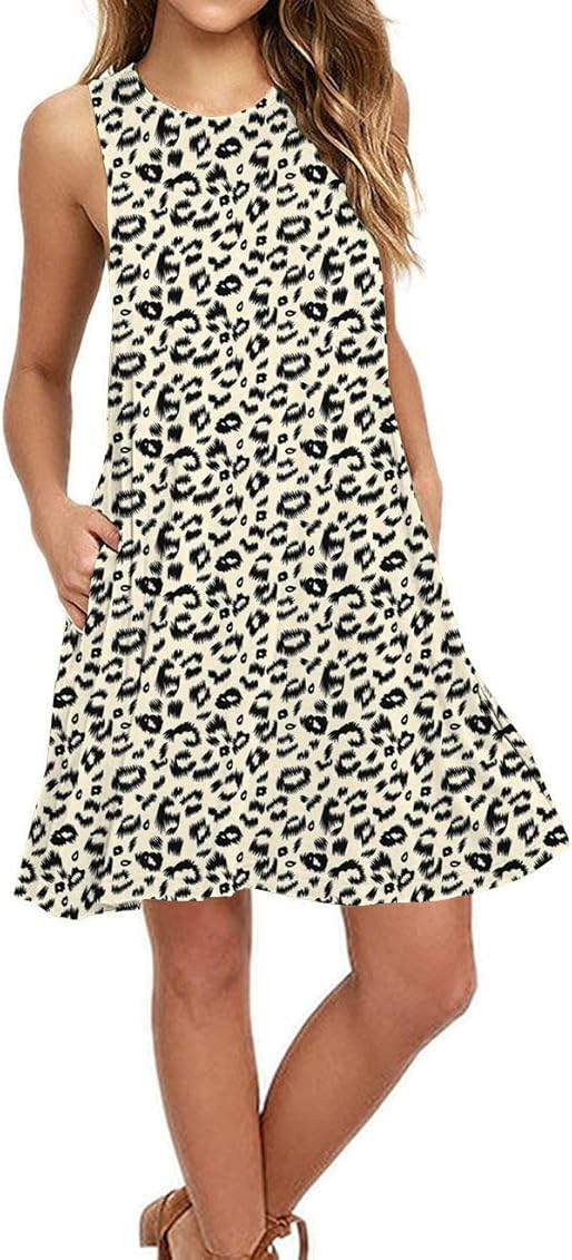 AUSELILY Women Summer Casual T Shirt Dresses Beach Cover up Plain Pleated Tank Dress | Amazon (US)