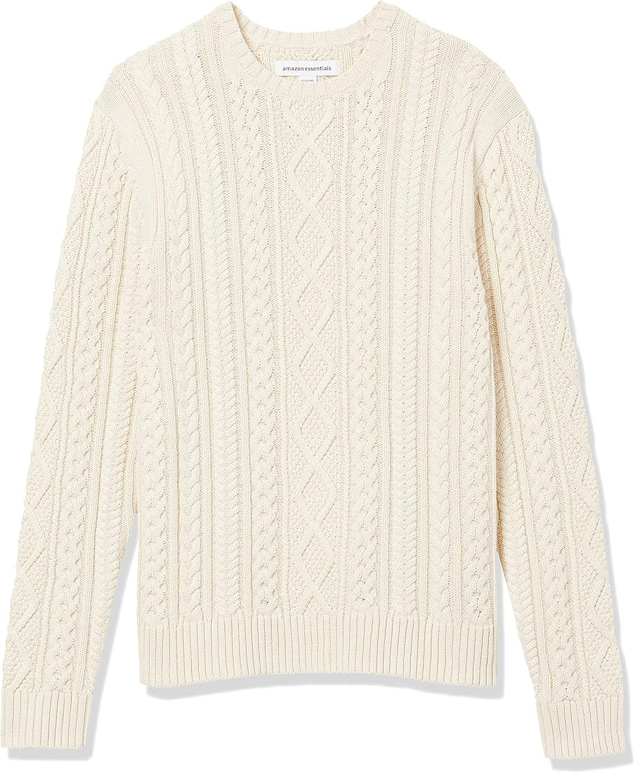 Amazon Essentials Men's Long-Sleeve 100% Cotton Fisherman Cable Crewneck Sweater | Amazon (US)