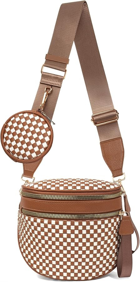 Valentoria Large Woven Leather Crossbody Bags for Women Checkered Bum Bag Sling Bag Purse Adjusta... | Amazon (US)