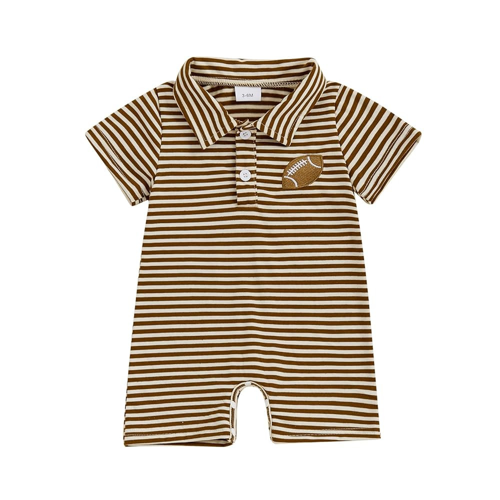 Karuedoo Newborn Baby Boy Football Outfit Embroidery Stripe Button Down Collared Shirt Romper Sho... | Amazon (US)
