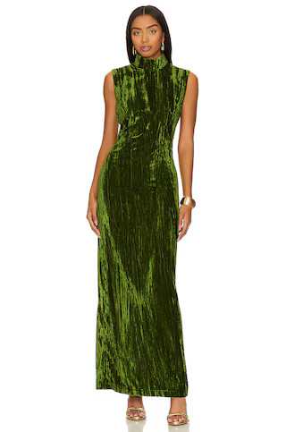 NBD Crinkled Velvet Backless Dress in Juniper Green from Revolve.com | Revolve Clothing (Global)