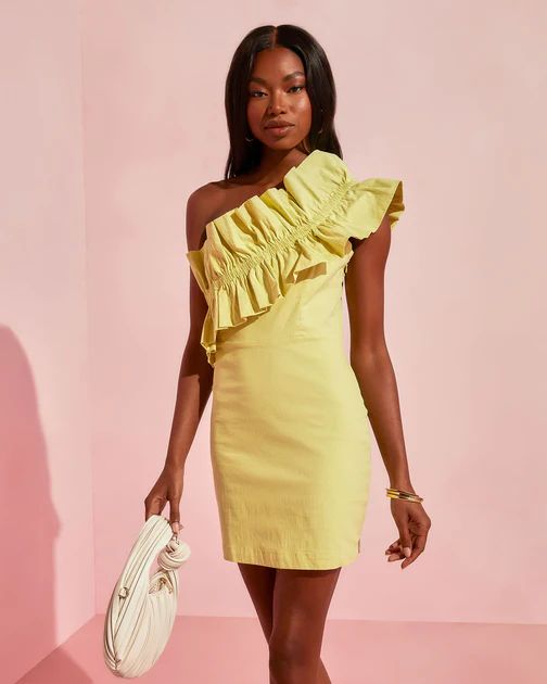 Caribe Cotton Ruffle One Shoulder Mini Dress - Lime - FINAL SALE | VICI Collection