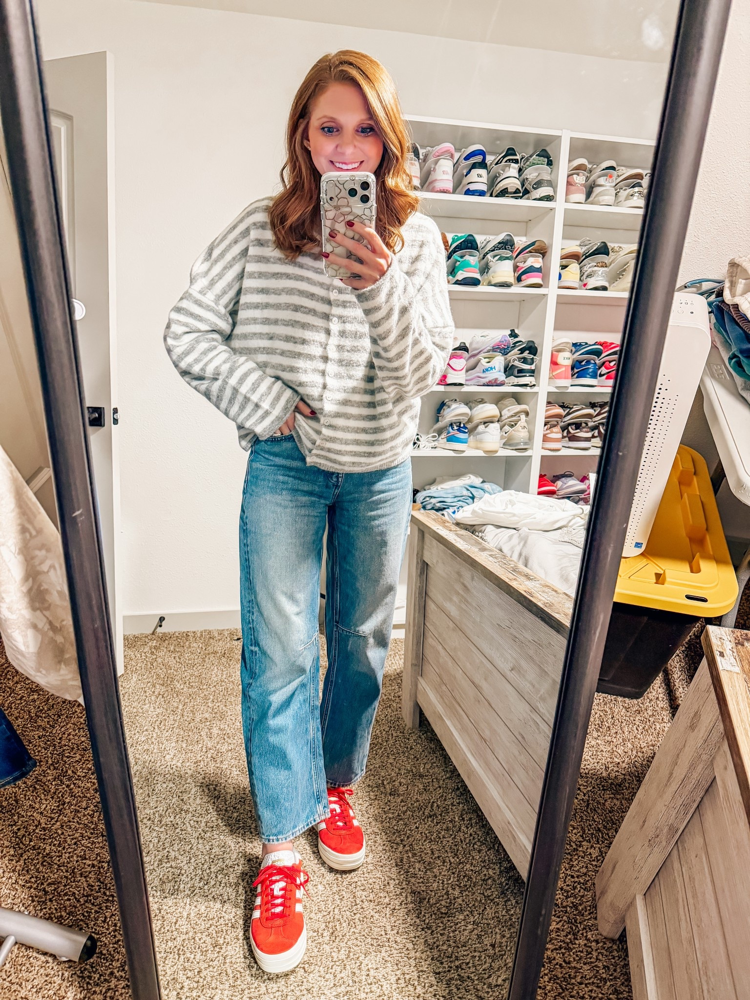 Sweater size medium sized up a couple sizes for a loose fit and size 23 barrel jeans size down normally 24-25

#LTKGiftGuide #LTKHoliday #LTKStyleTip