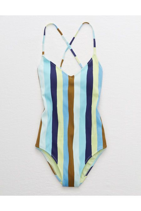 Aerie Ribbed Strappy Back One Piece Swimsuit Women's Bluejay S Long | American Eagle Outfitters (US & CA)