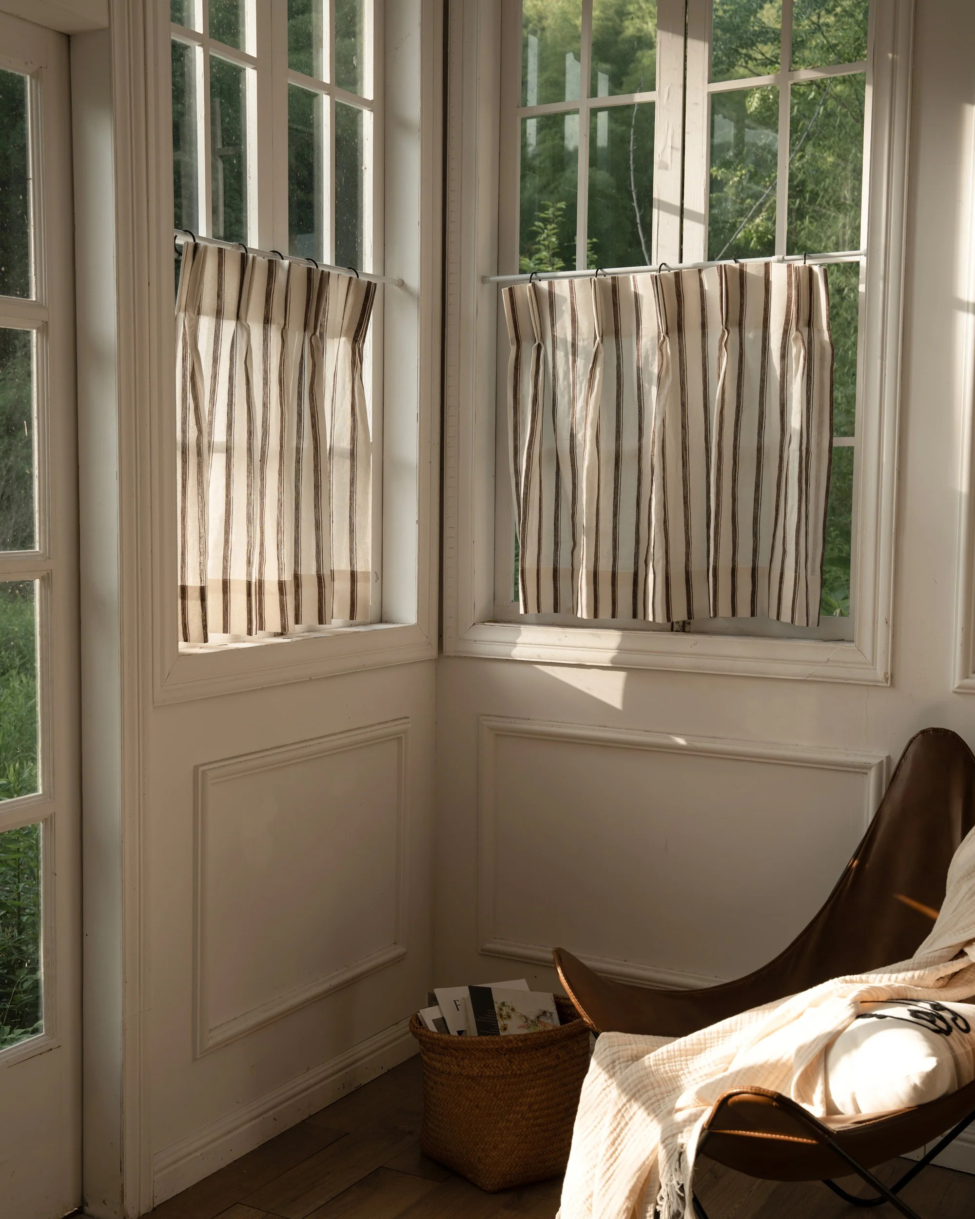 Cate 100% Linen Striped Custom Cafe Curtain | TheHues