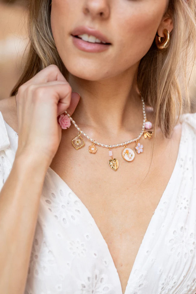 Pink Floral Charm Necklace | Pink Lily