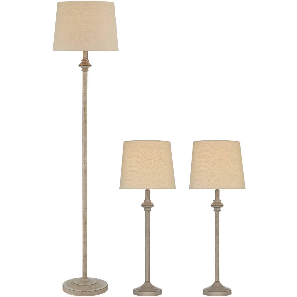 360 Lighting Carter Rustic Farmhouse 3 Piece Table Floor Lamp Set Beige Metal Cream Fabric Tapere... | Target