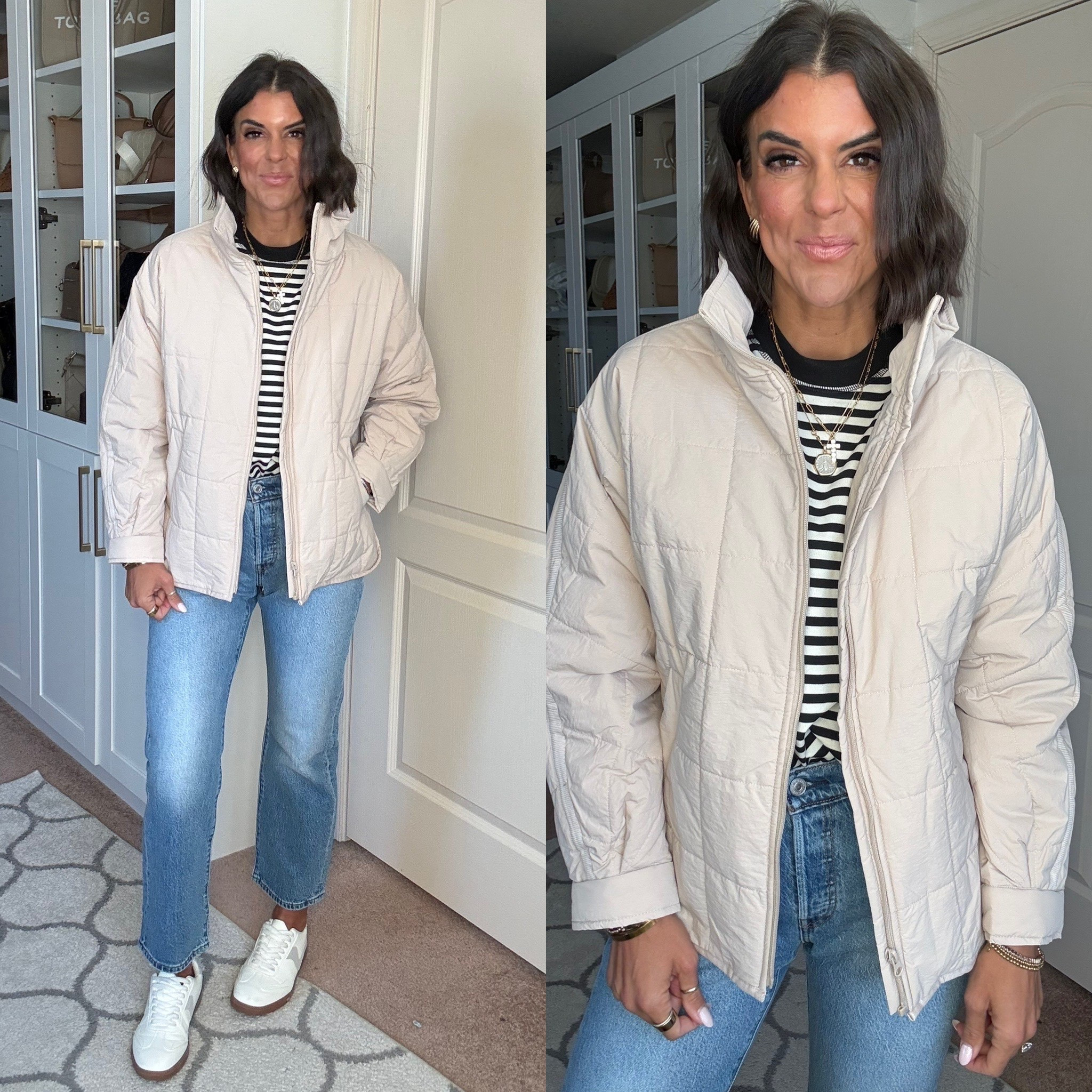 Size small in puffer, true size 26 in jeans size small in top

#LTKSeasonal