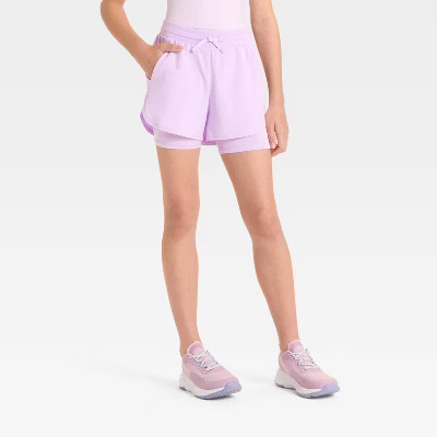 Girls' Active Light 2-in-1 Run Shorts - All In Motion™ Lilac Purple L | Target