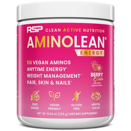 RSP NUTRITION AminoLean Pre Workout, Clean Energy with No Jitters, Tingles or Crash, Vegan Friendly with Added Biotin for Hair, Skin, Nails, Berry Elixir, 30 Servings | Amazon (US)