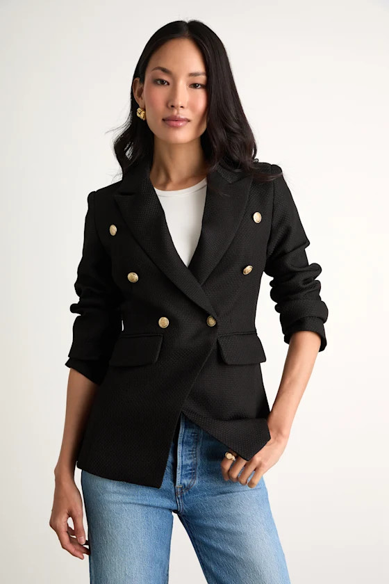 Sandara Black Oversized Double-Breasted Blazer | Lulus