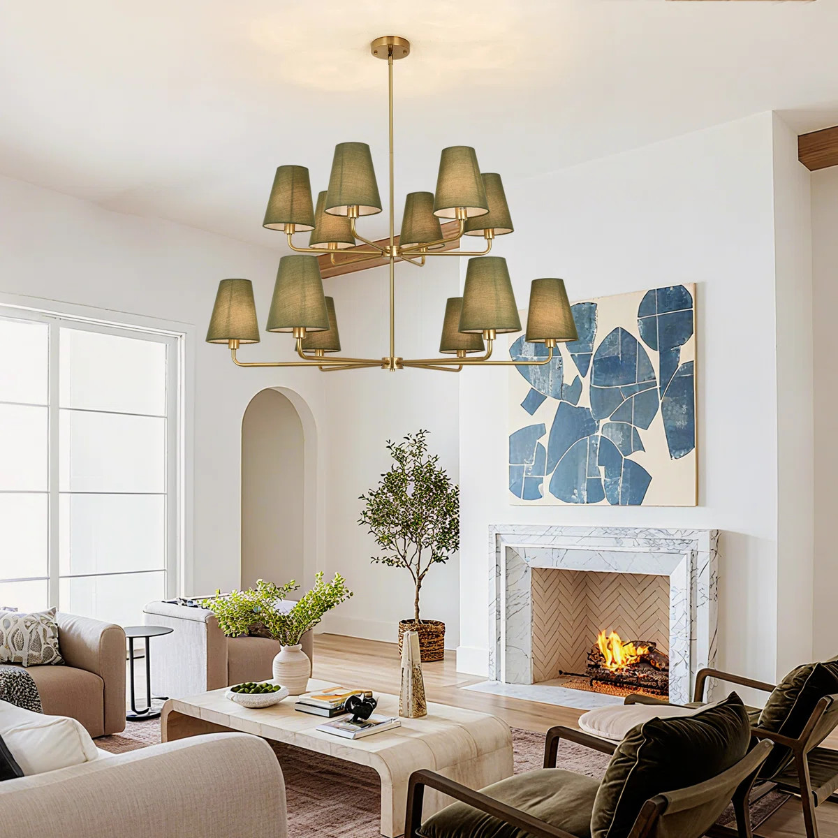12-Light Adjustable Sputnik Chandelier – Linen Shades, Copper Finish, Sloped-Ceiling Compatible... | Wayfair North America