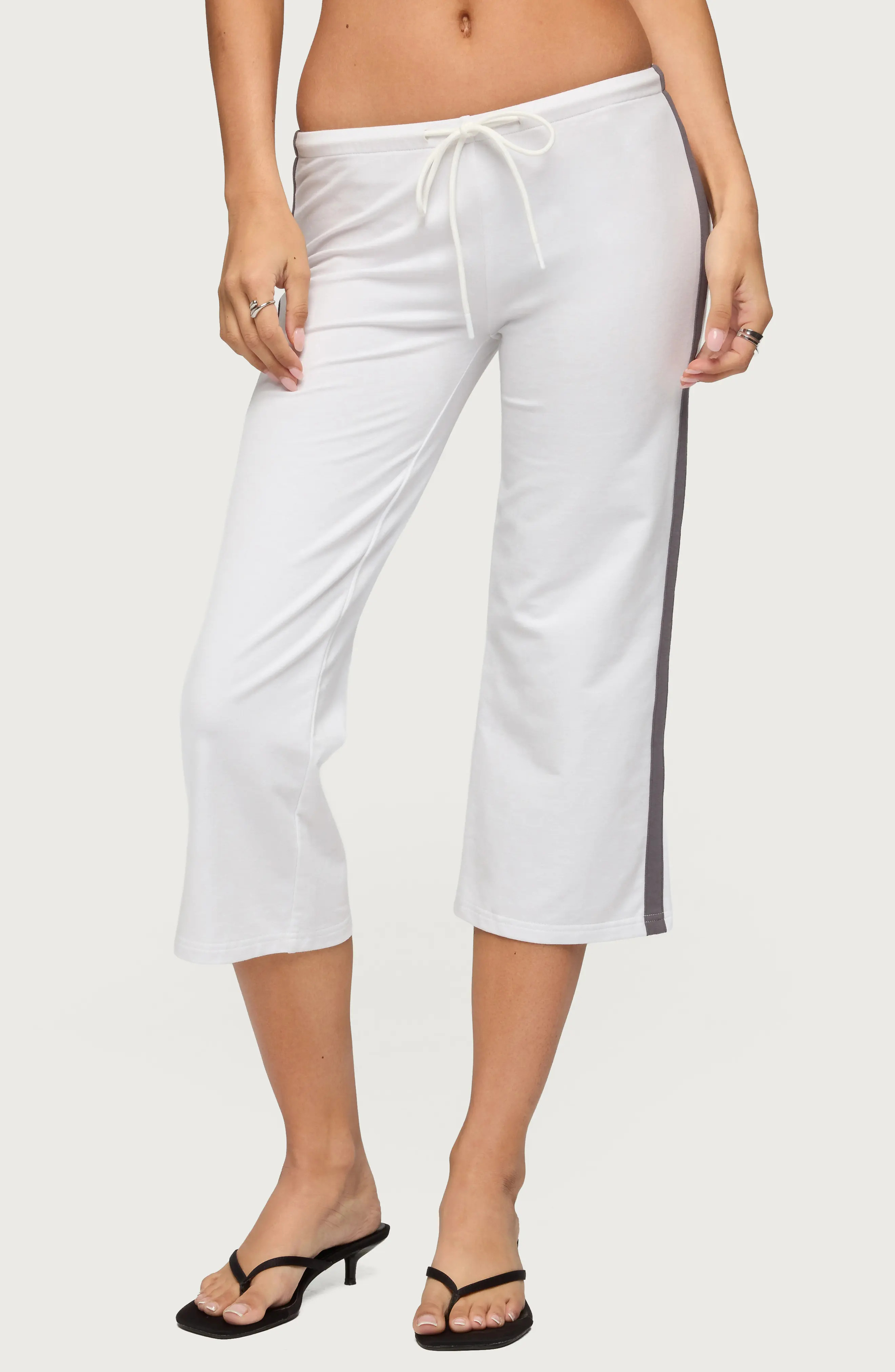 EDIKTED Milene Side Stripe Terry Drawstring Capri Pants (Women) | Nordstrom | Nordstrom
