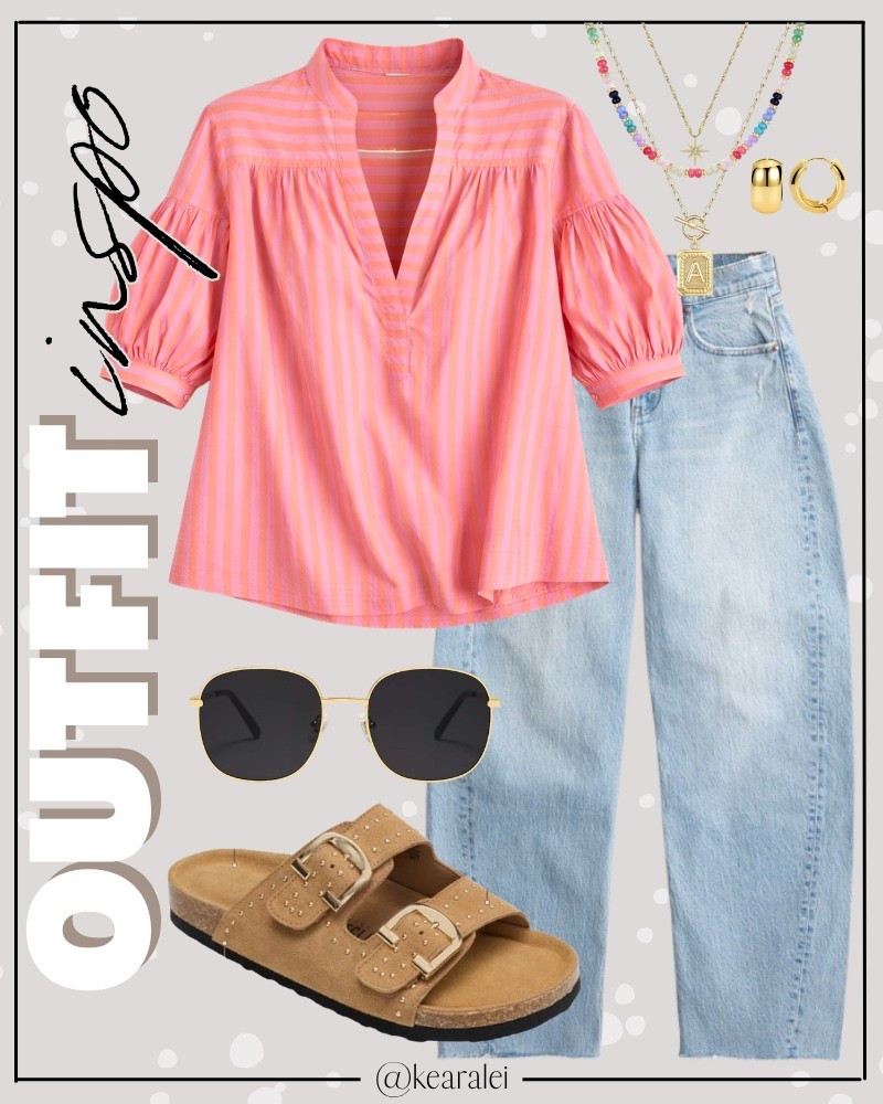 Spring outfits 2026 summer outfit mom style midsize boho style Free People inspired outfit looks for less Amazon fashion affordable outfits bright pink orange coral stripe shirt blouse with light wash barrel jeans high rise barrel leg wide leg jeans denim medium blue jeans tan suede leather Birkenstock sandals slides lookalike cork sole shoes casual mom outfit momiform business casual teacher outfit teaching workwear office work wear outfits || #freepeople #boho #amazon #fashion #summer
.
.
deals sales sale alert Amazon fashion, teacher outfits, business casual, casual outfits, neutrals, street style, Midi skirt, Maxi Dress, Swimsuit, Bikini, Travel, skinny Jeans, Puffer Jackets, Concert Outfits, Cocktail Dresses, Sweater dress, Sweaters, cardigans Fleece Pullovers, hoodies, button-downs, Oversized Sweatshirts, Jeans, High Waisted Leggings, dresses, joggers, fall Fashion, winter fashion, leather jacket, Sherpa jackets, Deals, shacket, Plaid Shirt Jackets, apple watch bands, lounge set, Date Night Outfits, Vacation outfits, Mom jeans, shorts, sunglasses, Disney outfits, Romper, jumpsuit, Airport outfits, biker shorts, Weekender bag, plus size fashion, Stanley cup tumbler, boots booties tall over the knee, ankle boots, Chelsea boots, combat boots, pointed toe, chunky sole, heel, high heels, mules, clogs, sneakers, slip on shoes, Nike, adidas, vans, dr. marten’s, ugg slippers, golden goose, sandals, high heels, loafers, Birkenstocks, Steve Madden Target, Abercrombie and fitch, Nordstrom


#LTKootd #LTKSaleAlert #LTKSeasonal