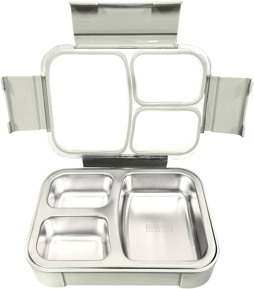 Stainless Steel Bento Box - 3 Compartment Metal Meal Prep Lunch Box with Leak Proof Seal, Food Gr... | Amazon (US)