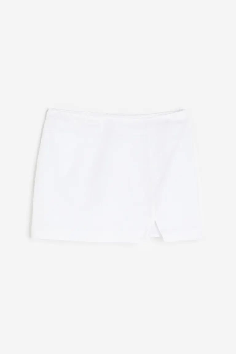 Linen-blend mini skirt - Regular waist - Short - White - Ladies | H&M GB | H&M (UK, MY, IN, SG, PH, TW, HK)