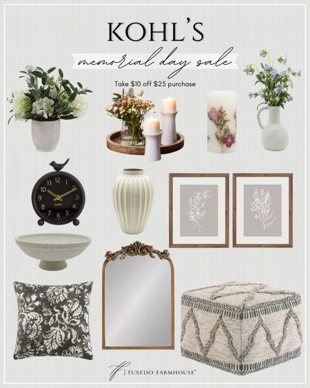Kohl’s - Memorial Day Sale 

Take $10 off $25 purchases!  What a great way to score some beautiful new home accents from Kohl’s!

Seasonal, spring, summer, home decor, mirror, ottoman, pillows, vases, trays, candles, wall artt

#LTKSeasonal #LTKHome