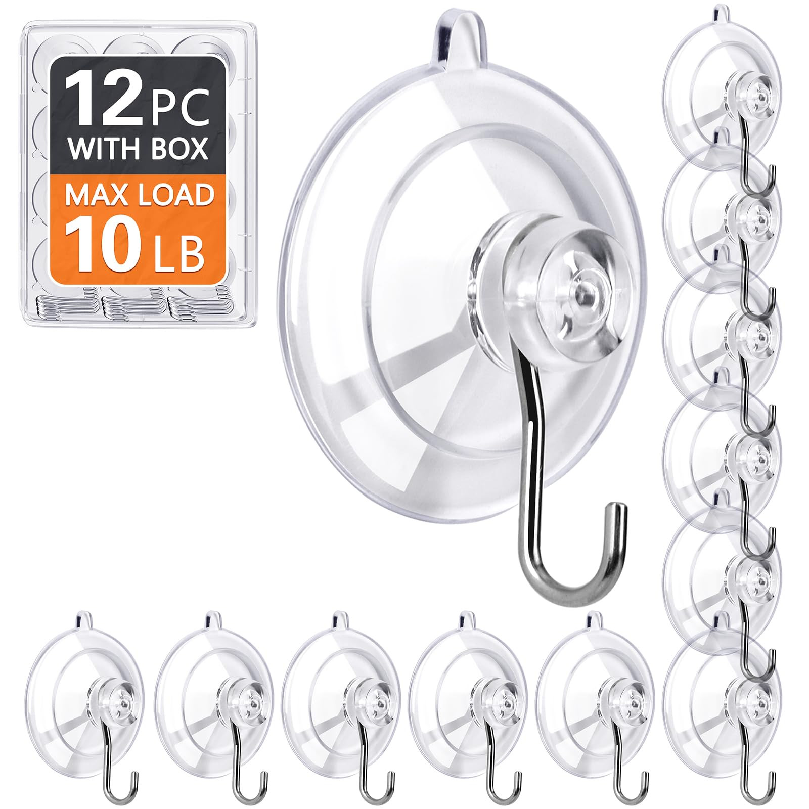 KORCCI Suction Cup Hooks 12Pack - Max Load 10LB, 1.77Inch Clear Medium Suction Cups, No Trace, Re... | Amazon (US)