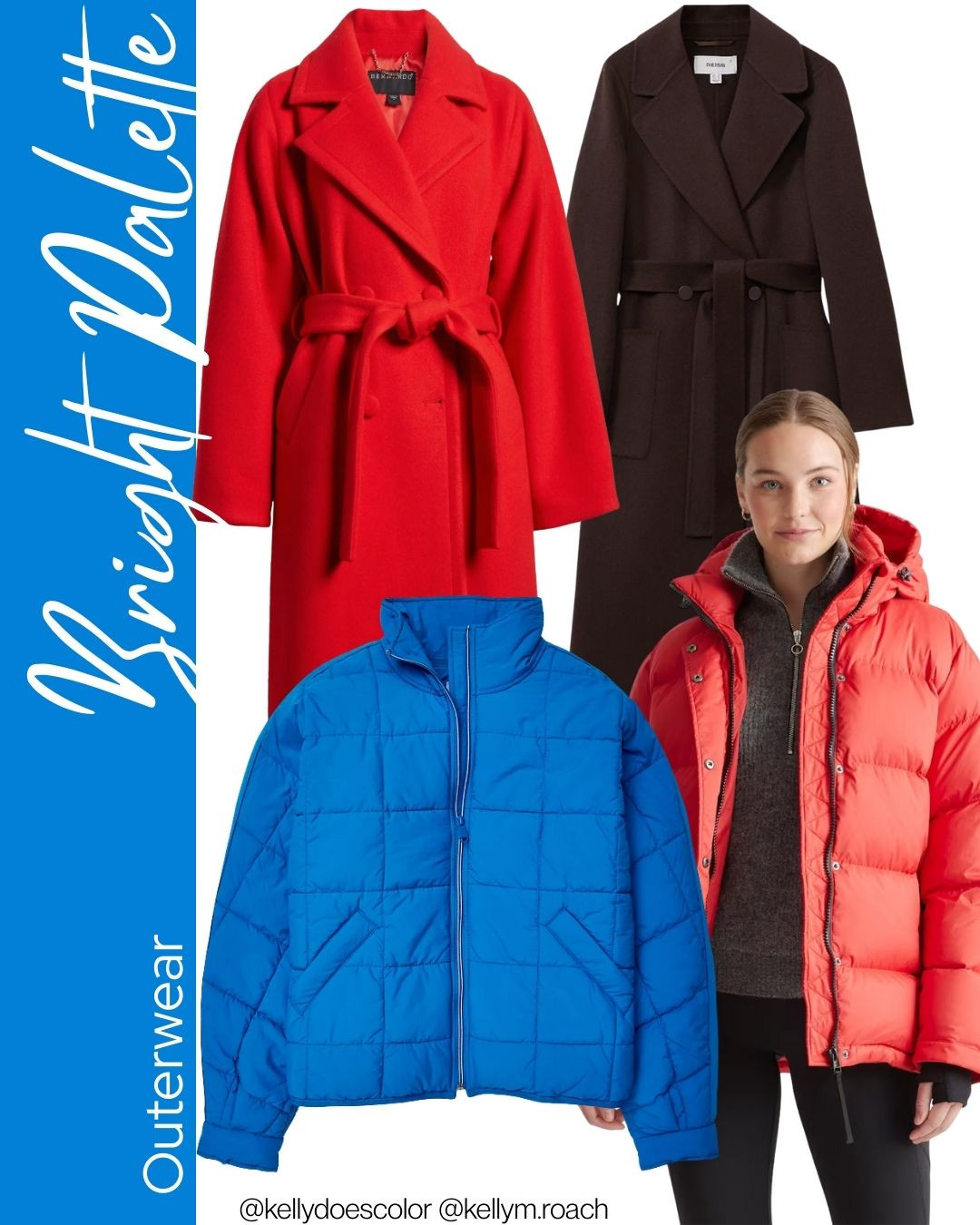 Your fall and winter coats and outerwear don't have to be black! Find a colorful one in your seasonal palette! The Bright Palette's colors are neutral and electric, and it's "black" is a gorgeous brown-black neutral! 

 #LTKSeasonal #LTKOver40 #LTKStyleTip