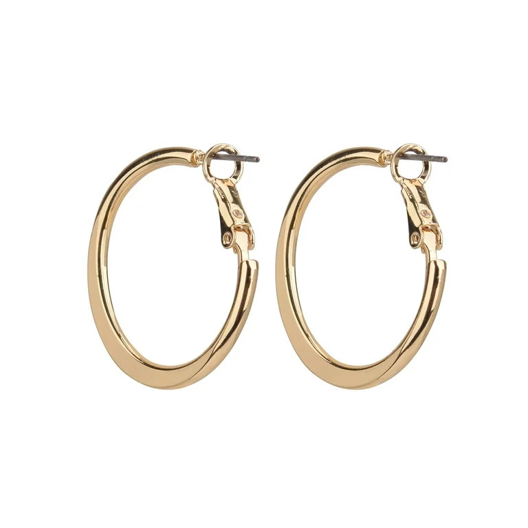 Time and Tru Adult Women's Gold Tone Flat Metal Hoop Earring | Walmart (US)