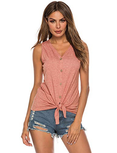 Women's Tie Knot Button Down Shirts Sleeveless Casual Blouse Curved Hemline Tops S-XXL | Amazon (US)